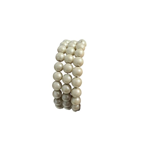 Faux Pearl Coil Dainty Pull On Classic Boho Memory Cuff Beaded Romantic - Picture 3 of 8